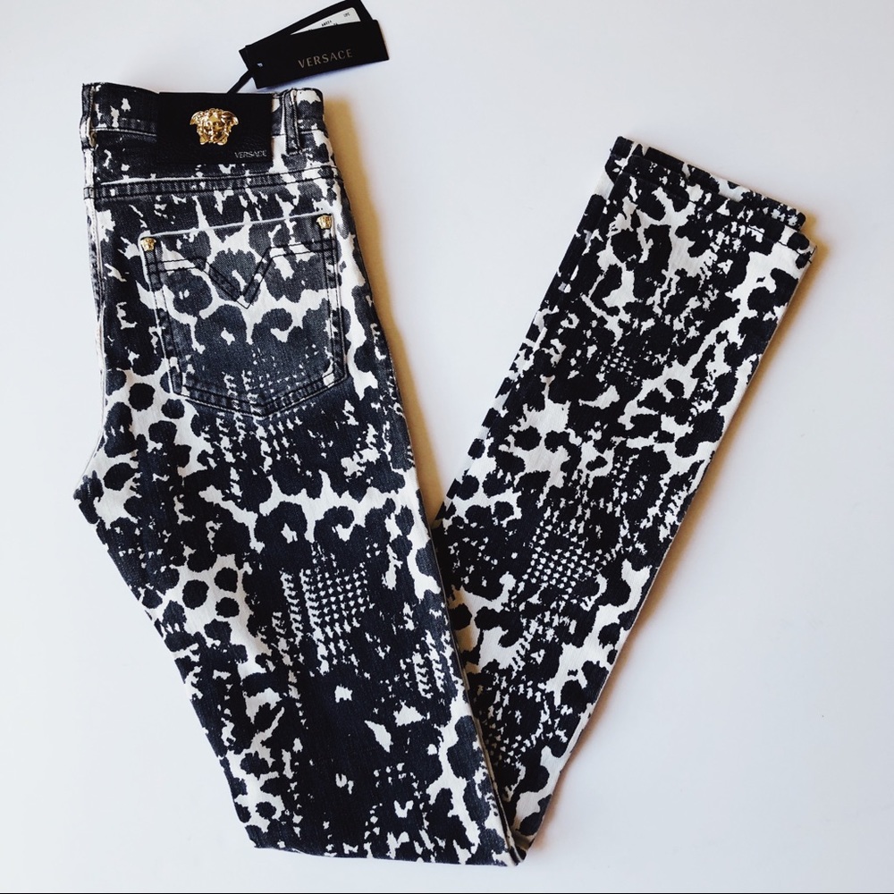 NWT VERSACE B+W Animal Print Denim Jeans size 24